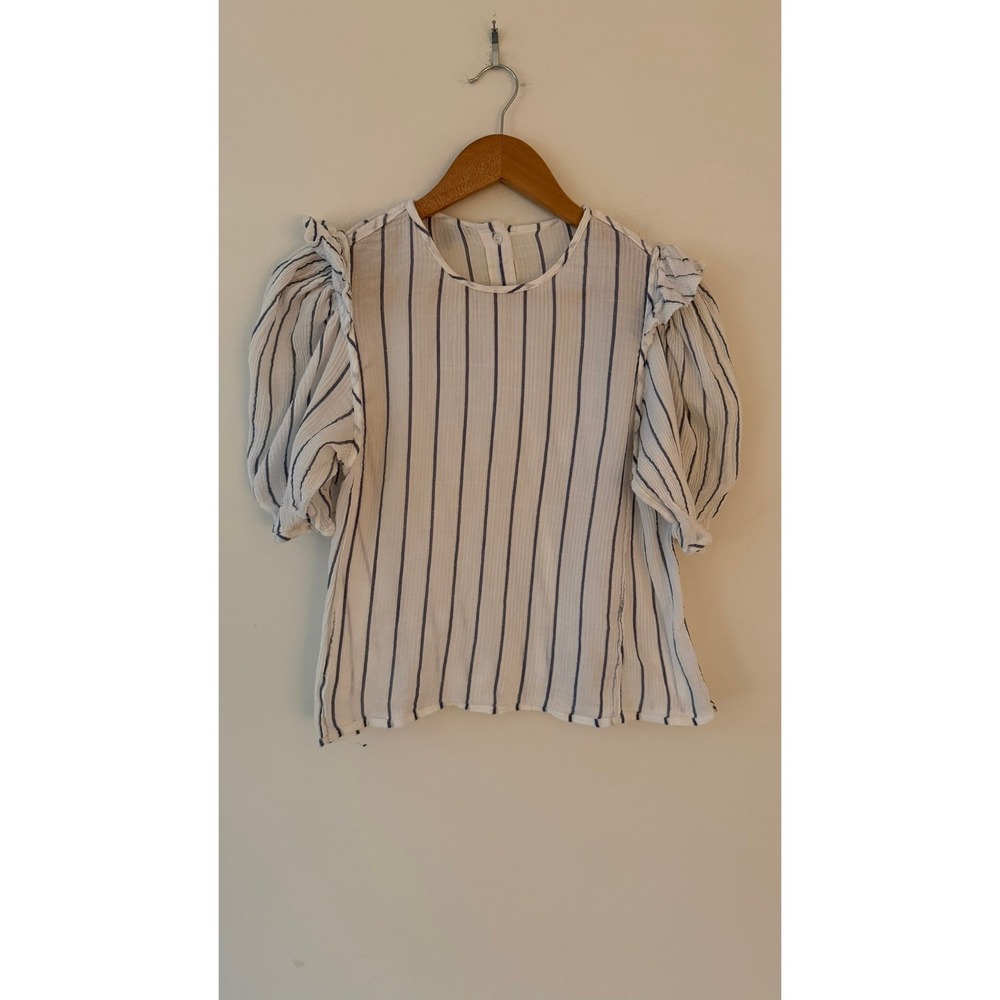 J.Crew Puff-Sleeve Top in Sheer Cotton Gauze Blue XS - Picture 3 of 9